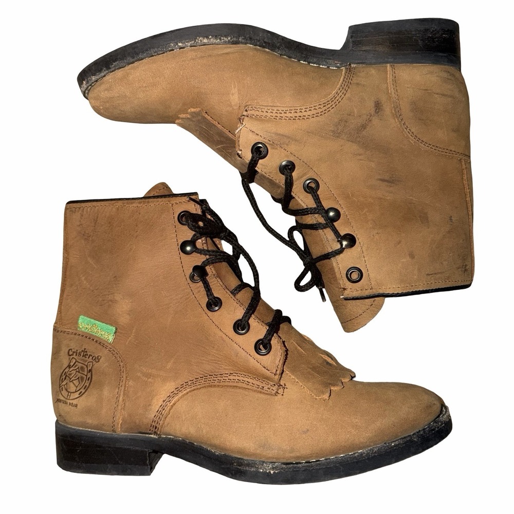 Cristeros  Western Wear brown leather boots. tasseled‎ lace-up design Womens 5.5